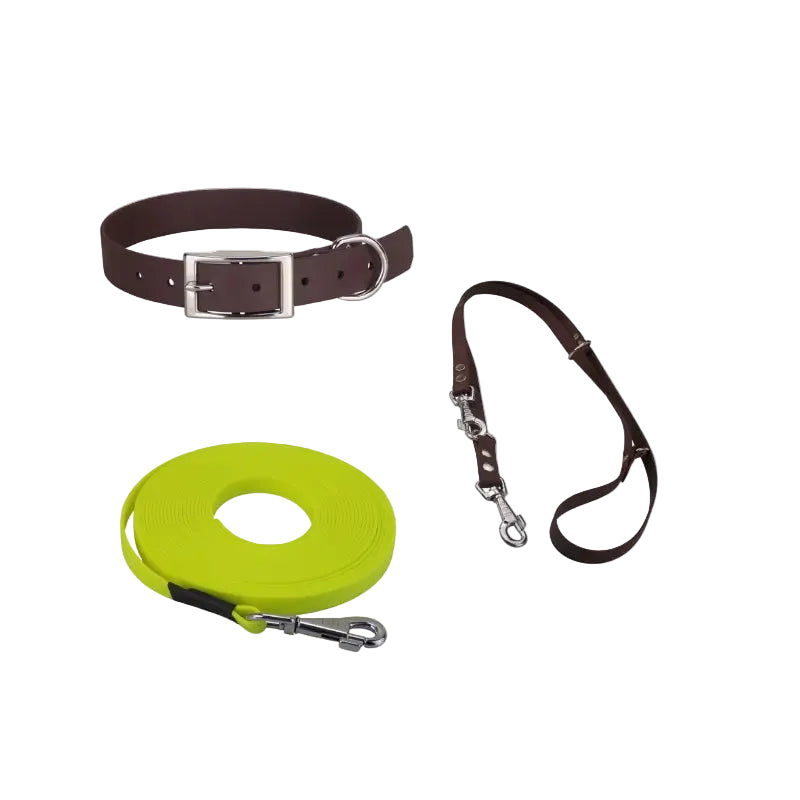 Système pour chien avec collier, laisse et longe en Biothane